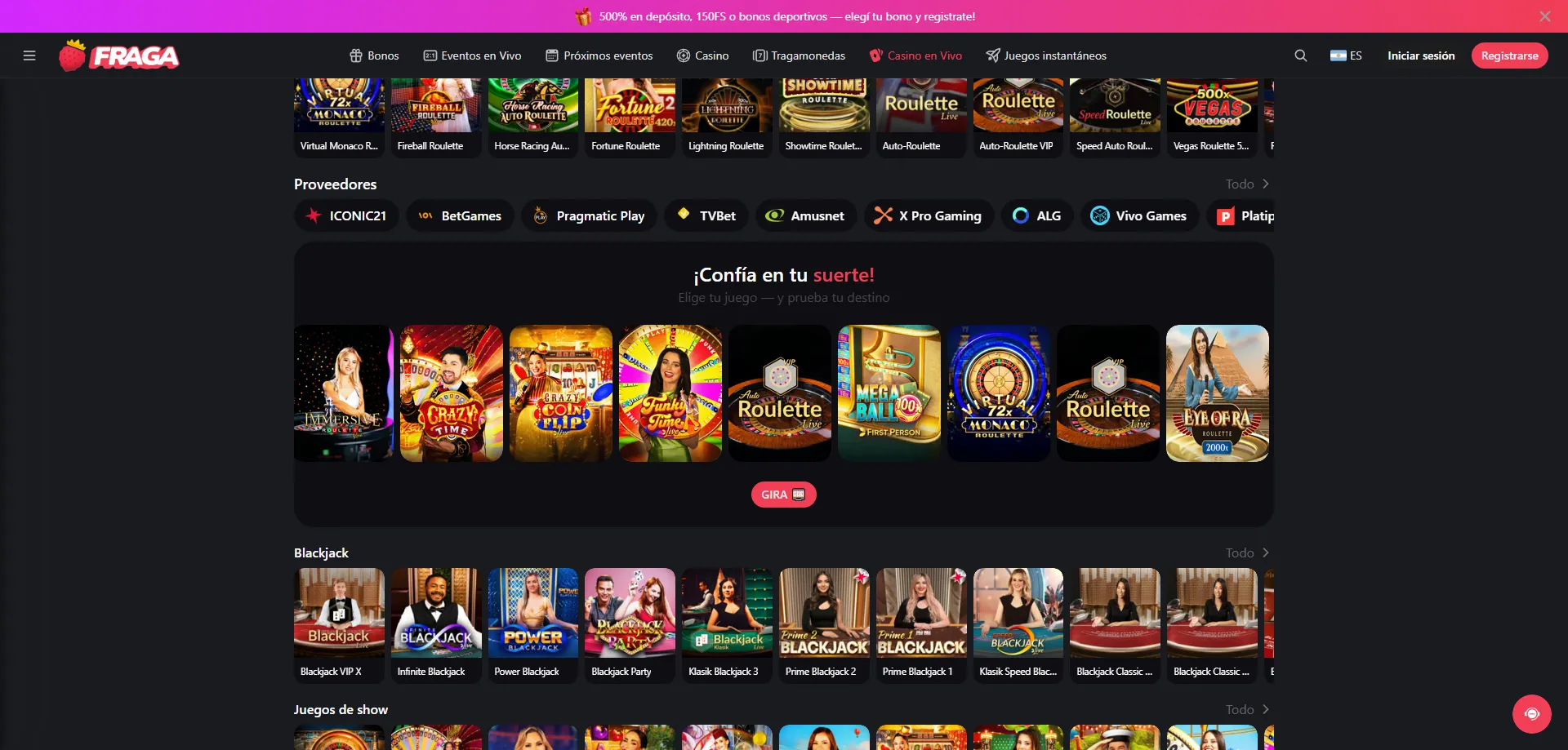 Casino en vivo Fraga Casino con más de 300 mesas con crupier real