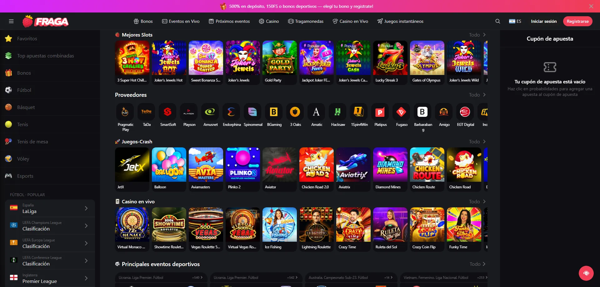 Catálogo de slots y juegos de casino en Fraga Casino online